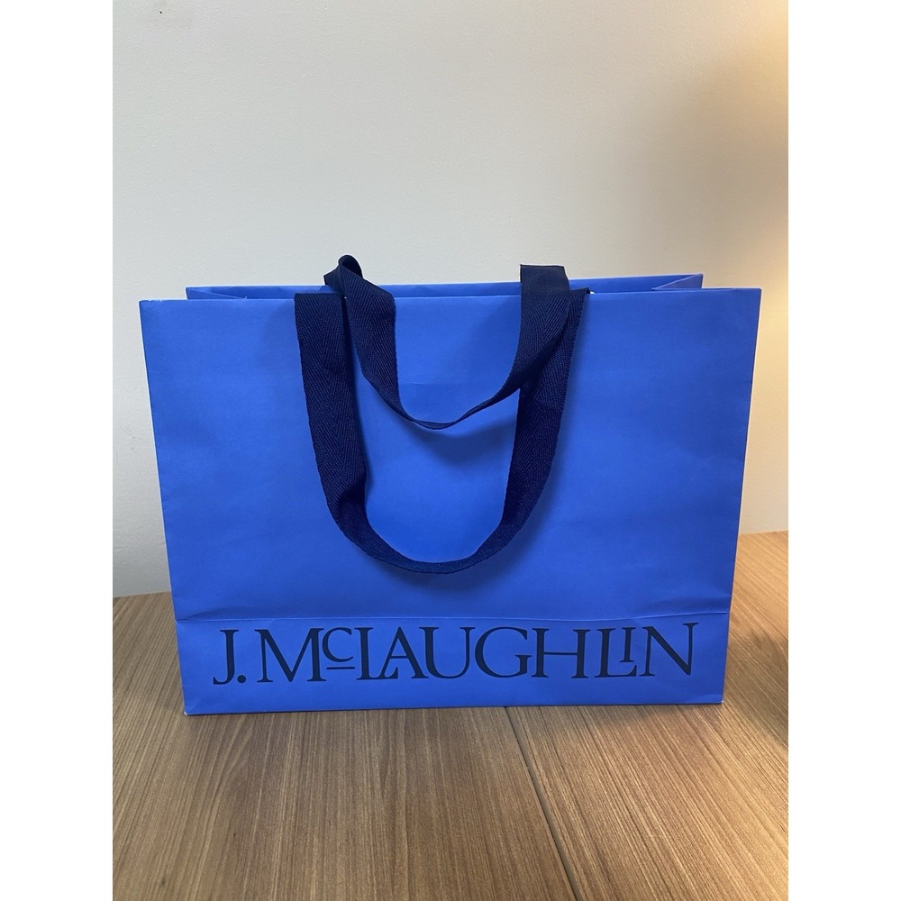 J McLaughlin Gift Shopping Paper Blue Bag 12 X 10 Designer Reusable